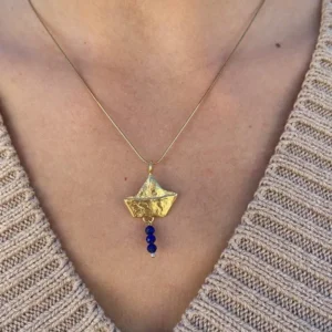 Collar barco lapizlazuli - colgante plata con baño de oro
