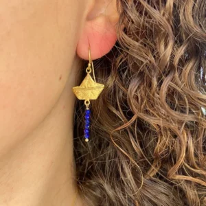 Pendientes barco de plata con baño de oro y lapizlazuli