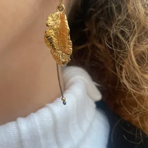 Pendientes hoja strelitzia plata con baño de oro